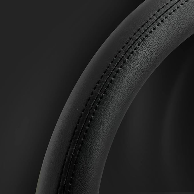 Morandi Color Steering Wheel Cover, Nappa Leather, Fashionable Sporty Style, Universal 15 inches，Black