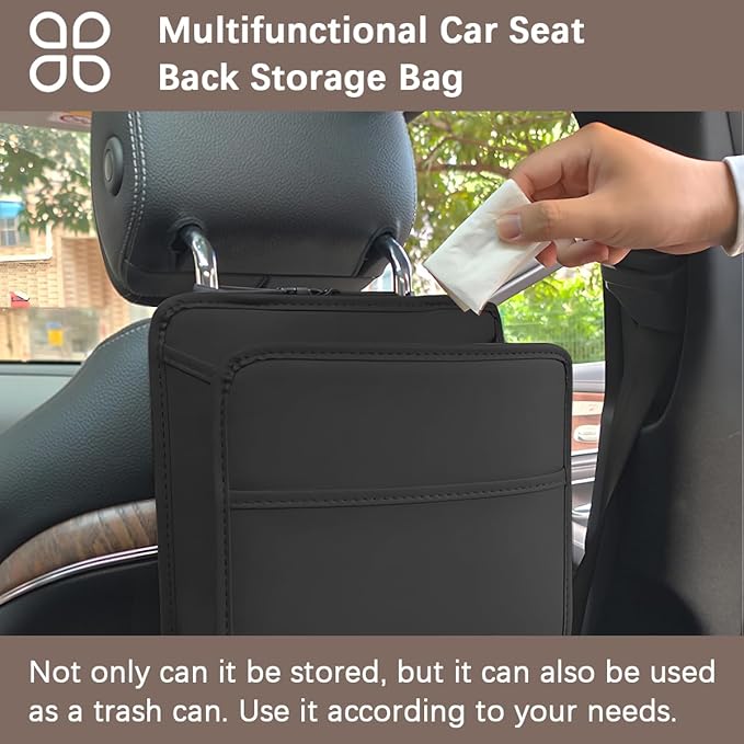 Zpana Car Seat Back Organizer, Leather Multipurpose Hanging Vehicle Backseat Headrest Storage Bag, Automotive Pouch Pocket Organizer for Kids & Adults, Universal for Truck SUV Sedan (White)