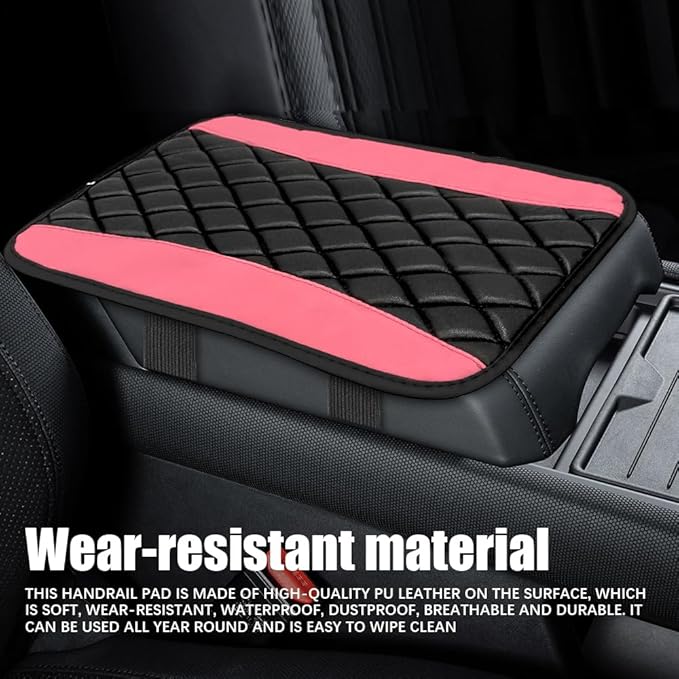 Car Center Console Cushion Pad, Arm Rest Covers, 12.6"×7.5" Leather Waterproof Auto Armrest Seat Box Protector, Auto Comfortable Center Console Cover Universal for Most Vehicles (Pink)