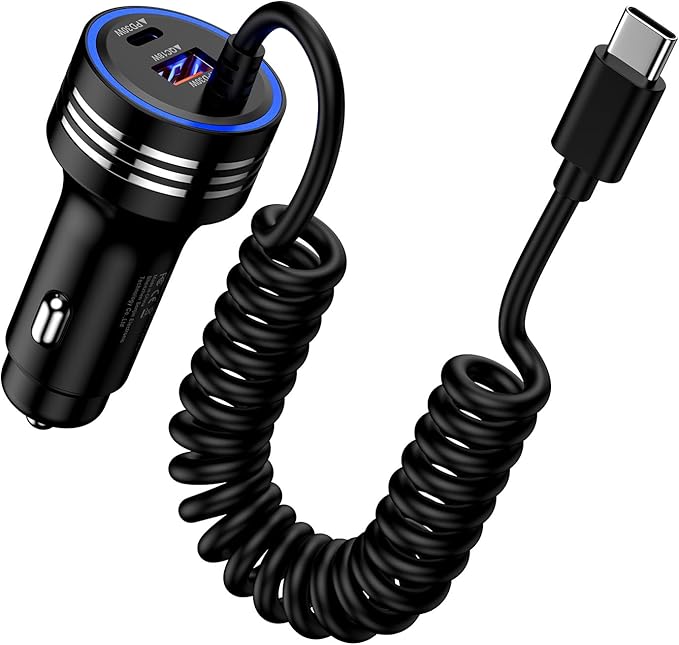 USB C 78W Car Charger for Google Pixel 10 Pro/10 Pro XL/10 Pro Fold/10/9A/9/9 Pro XL Fold/8/8 Pro/8A/7/7 Pro/7A/6 Pro,PD&QC 3.0 Fast Car Phone Cigarette Lighter USB Charger&4FT C Coiled Cable