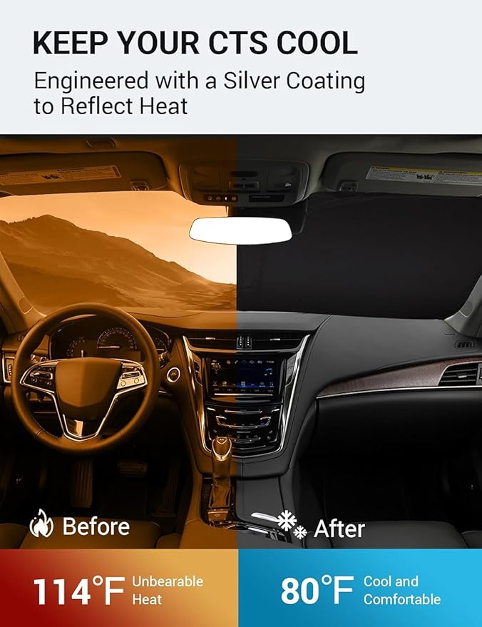 Proadsy 2026 Upgrade Windshield Sun Shade Custom Fit 2014-2019 CTS Foldable Front Sunshade Protector Sun Visor Blocks UV Rays Keep Car Cooler