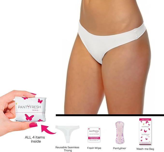 4in1 Essential Hygiene Kit Includes Seamless Thong Underwear, Fresh Wipe & Panty Liner - Accidents Travel Toiletry Kit On-the-Go Period Kit