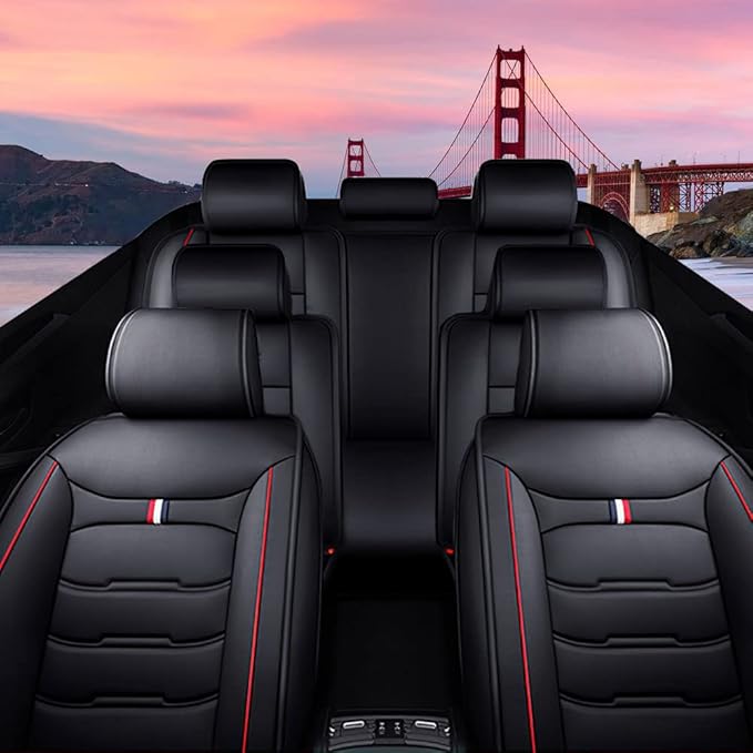 Car Seat Cover 7 Seats for Hyundai Palisade 2020-2025, Durable Wear Resistant Waterproof Sport Seat Covers, Breathable No Odor Premium Leather Vehicle Seat Covers.(Standard,Black Red)