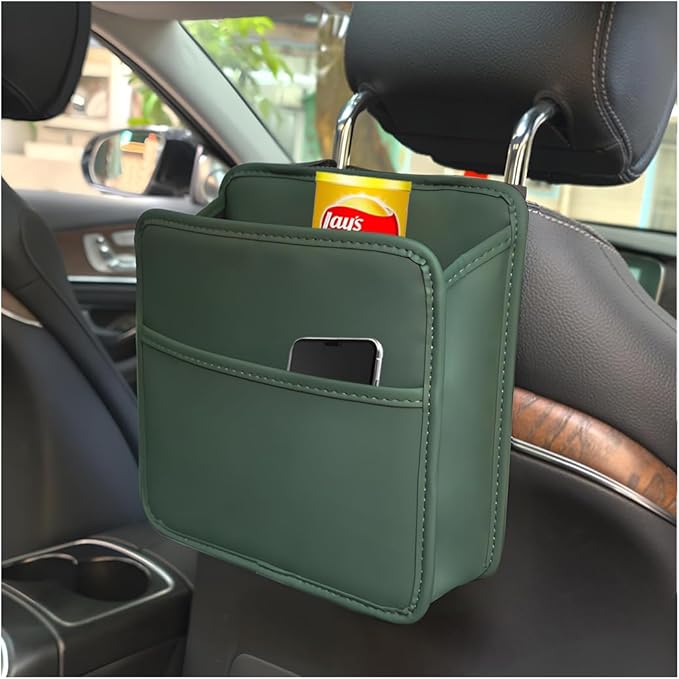 Zpana Car Seat Back Organizer, Leather Multipurpose Hanging Vehicle Backseat Headrest Storage Bag, Automotive Pouch Pocket Organizer for Kids & Adults, Universal for Truck SUV Sedan (Green)
