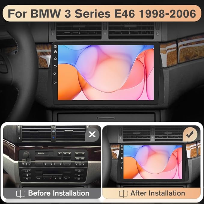Junsun 8 Core Car Radio Stereo for BMW 3 Series E46 M3 1998-2006 with Carplay Android Auto Bluetooth FM 5GWiFi SWC Backup Camera【4G RAM+64G ROM】