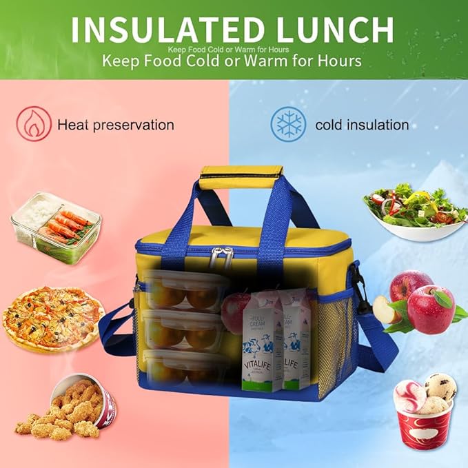 iknoe Insulated Lunch Bag, Foldable 8.5L Cooler Bag for Men & Women, Leakproof Thermal Design, Great for Office, Picnic, Travel, Lunch Box, Yellow