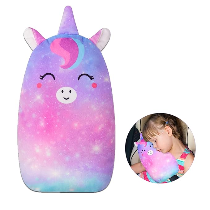 FIODAY Car Seat Belt Covers for Kids Unicorn Seat Belt Pillow Soft Seat Belt Cushion Adjust Seat Strap Pillow Head Neck Support for Children Boys Girls Travel, Purple