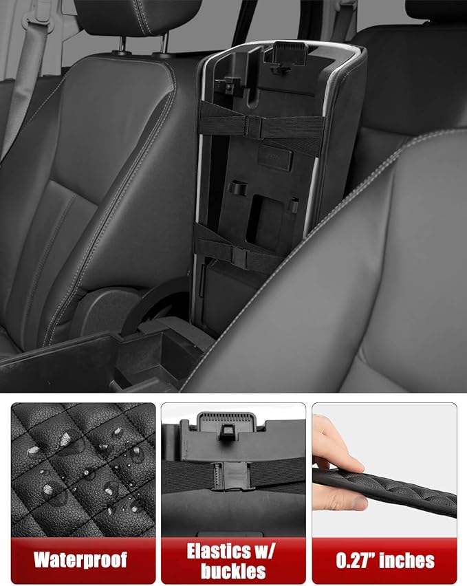 KBH Center Console Armrest Cover for Ford Edge 2011 2012 2013 2014, Durable Arm Rest Lid Cushion Pad, Vinyl Leather Trim, Anti-Scratch, Black
