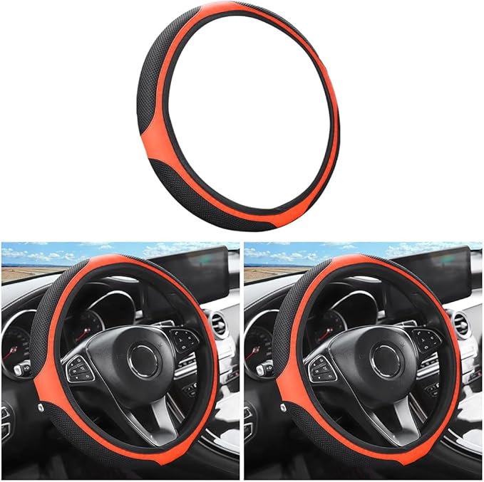 LoyaForba Car Steering Wheel Cover, Universal 14.5-15 Inch, Soft Anti-Slip Neoprene Protector for Steering Wheel, Breathable Odorless and Elastic Stretch, Car Accessory for SUV, Van, Truck (Orange)