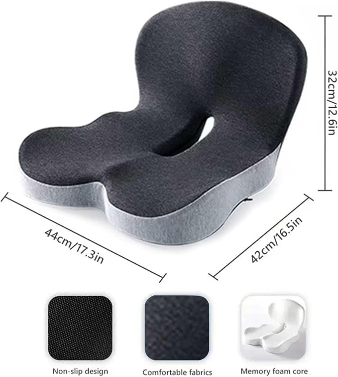 Orthopedic Seat Cushion, L-Shaped Ergonomic Design W/Lumbar - Removes 100% of Tailbone Contact, Cushion for Truck Driver, Workers, Instant Relief Sciatica Pain (Grey)