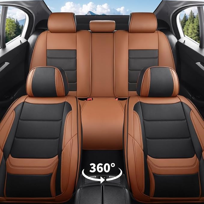 Car Seat Covers Custom Fit for Chevrolet/Chevy Spark 2012-2022 , Premium Faux Leather Waterproof Car Seat Protectors with Lumbar Support, Breathable Anti-Slip Easy to install(Black&Brown,Full set)