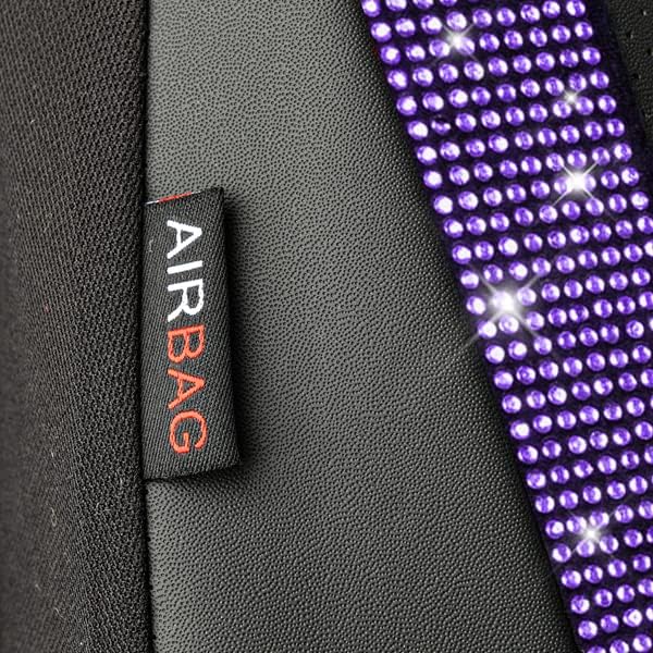CAR PASS Leather Diamond Bling Car Seat Cover 2 Front Interior Sets, Waterproof Universal Shining Glitter Crystal Sparkle Fit for 95% Automotive Truck SUV Cute Women Girl, Black Purple Rhinestone