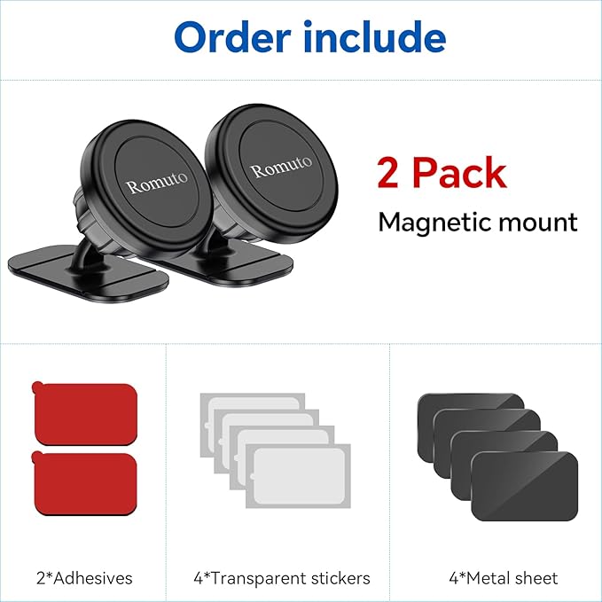 【2-Pack】Magnetic Phone Holder for car, [Strong Magnet] Magnetic Phone Mount for Car [ 4 Plate] iPhone Magnetic car Phone Holder Mount for Cell Phone [360° Rotation] Phone Holders for Your Car Magnetic