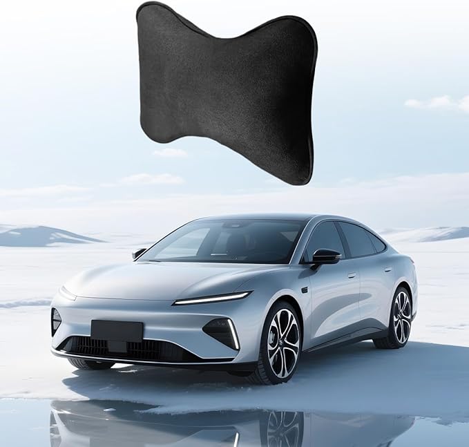 Car Headrest Pillow, Suede Soft Comfortable Breathable Vehicle Seat Neck Support Cushion with Adjustable Strap, Ergonomic Design Auto Head Rest Pad, Universal for Sedan RV Truck (Black)