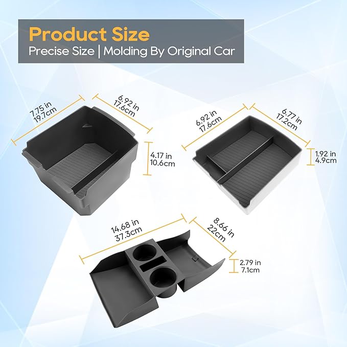 LFOTPP for Hyundai Tucson Electronic Shift Models Center Console Organizer - 2025 2026 Hyundai Tucson Middle Armrest Storage Tray,Non-Slip 3PCS Interior Accessories - ONLY Fit with Electronic Shift