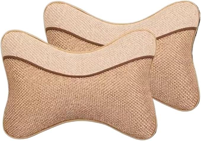 Car Headrests Cervical Neck Pillow Head Cushion Memory Foam Cotton Fit for Seat Waist Lumbar Support(Beige)