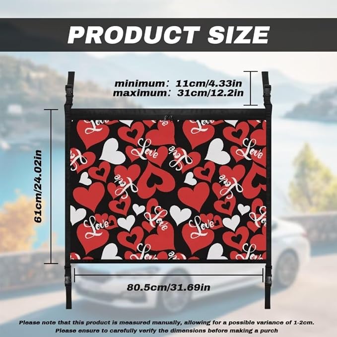Red Heart Car Roof Storage Bag Multi-Purpose Seat Organizer Premium Car Seat Organizer Vehicle Passenger Seat Organization and Storage for Kids Adults Pets Items