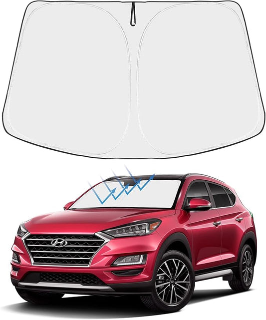Proadsy 2026 Upgrade Windshield Sun Shade Custom Fit Hyundai Tucson 2016-2021 4-Layer Foldable Front Sunshade Protector Sun Visor Blocks UV Rays Keep Car Cooler Accessories