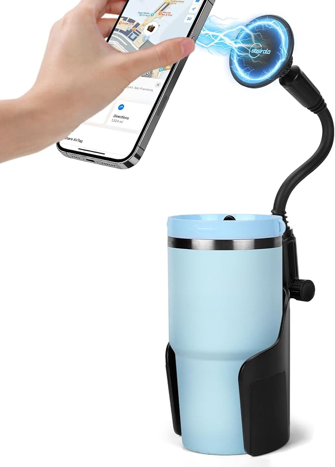 Magnetic Cup Holder Phone Holder for Magsafe, 360° Adjustable Long Gooseneck & Powerful N54 Magnet Cell Phone Mount for Car Compatible with iPhone & Samsung & All Smartphones