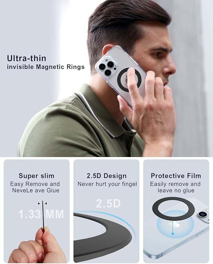 Magnetic Adapter Rings 2PCS Compatible for Magsafe,for Kindle Pop Socket Magnetic,for Magsafe Accessories & Wireless Charging for iPhone 17/Air/16/15/14/13 Mini Plus Pro Max/Pixel 8/ S24 Ultra/ S23
