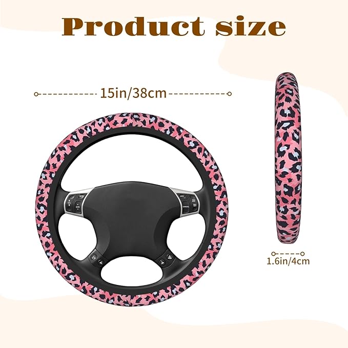 Steering Wheel Cover Accessories Neoprene Cover, Breathable Non-Slip Easy to Install Suitable for Women Men, 14.5-15.5 Inch for Car SUV Van Truck Universal - Pink Small Panther