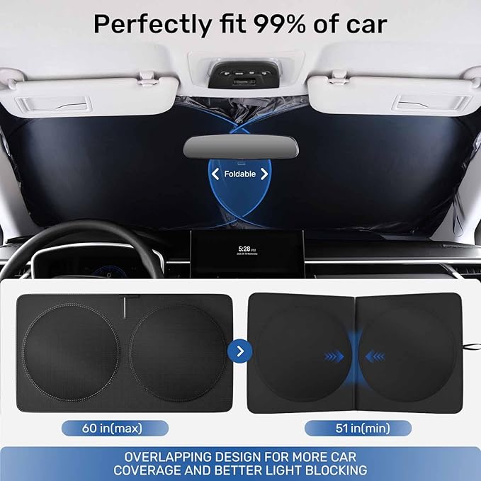 2025 Upgraded Zanch Car Front Windshield Sun Shade - Ultimate Uv Protection & Heat Reductionlinnovative No-Light Leakage TechnologylFoldable DesignPerfect Fit for Sedan, Small(59" x 29")