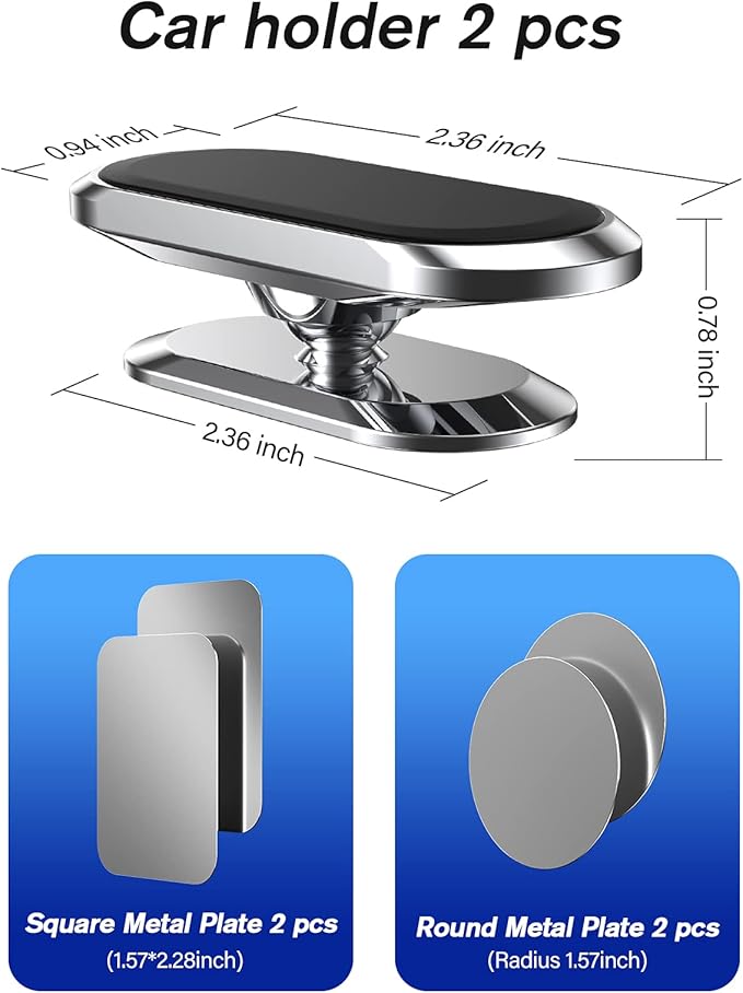 2 Pack Magnetic Phone Holder for Car, Upgrade Magnet - 360 Rotation and Easy Installation, Compatible with All Smartphones,Dashboard Car Phone Holder,Must be Used Together with Iron Sheets