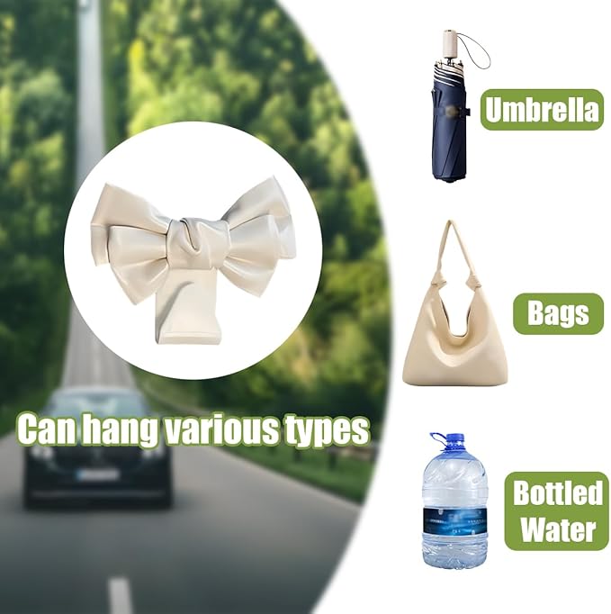 Car Headrest Hooks, 2PCS Cute Bow Vehicle Back Seat Hanger for Purses Bags, Automotive Interior Backseat Storage Hanging Organizer Decor Accessories, Universal for SUV, Sedan, Truck (White)