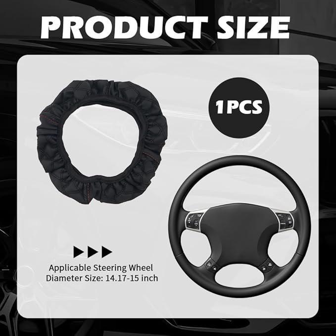 15 Inch Car Steering Wheel Covers with Double Colors,Non-Slip Leather Steering Wheel Cover for Protecting Steerings Wheels,Universal Cars Decorations Car Wheels Cover (Black)