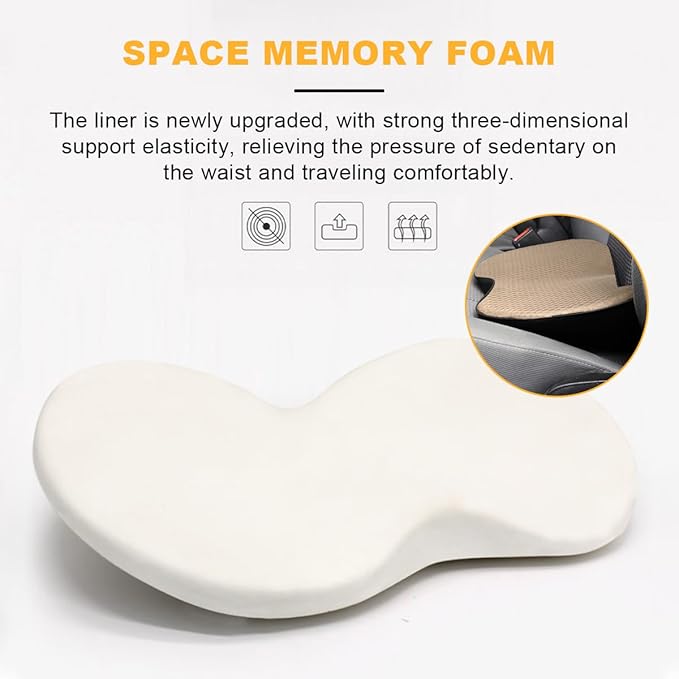 Car Seat Cushion, Auto Memory Foam Wedge Seat Pad, Sciatica Tailbone Low Back Pain Relief Pillow for Driver, Breathable Non Slip Orthopedic Support Pad, Car Accessories (Beige)
