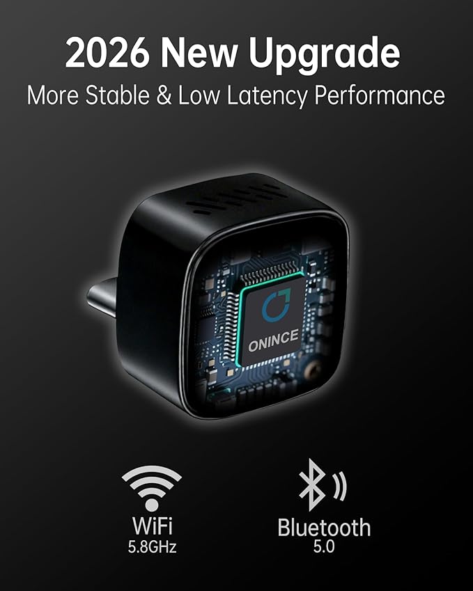 ONINCE Wireless carplay Adapter USB c, Convert Factory Wired CarPlay/Android auto to Wireless, Designed for USB-C Port Cars, Stable Connection
