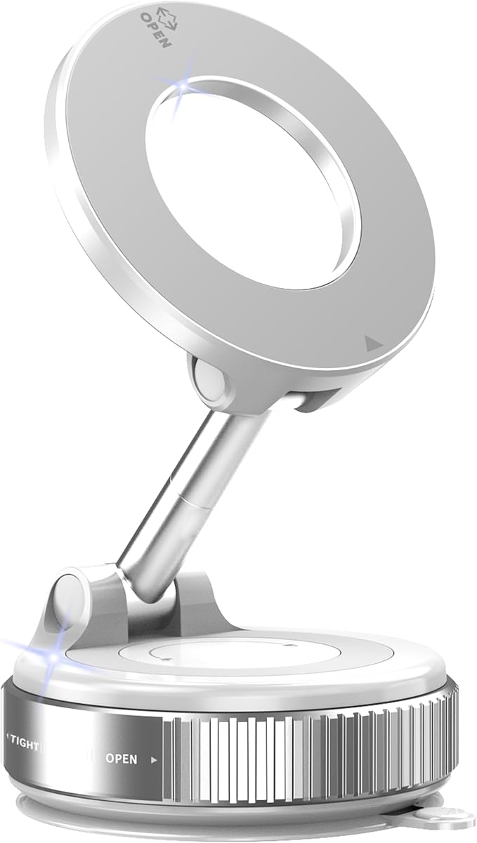 MSXTTLY Vacuum Magnetic Phone Holder for Car Suction Cup Phone Mount Adjustable Suction Phone Mount 2026 Upgraded Vacuum Magnetic Phone Stand for All Smartphones White