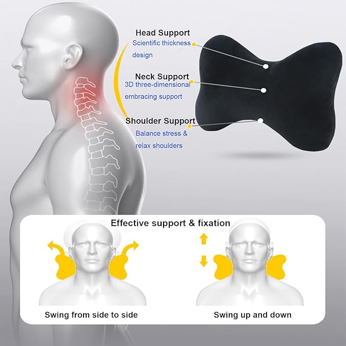 Car Neck Pillow(2 Pack), Softness Car Memory Headrest Pillow, Comfort Breathable Car Neck Support Pillow with Removable Cove for Relieve Fatigue Pain/Comfortable Ergonomic Design