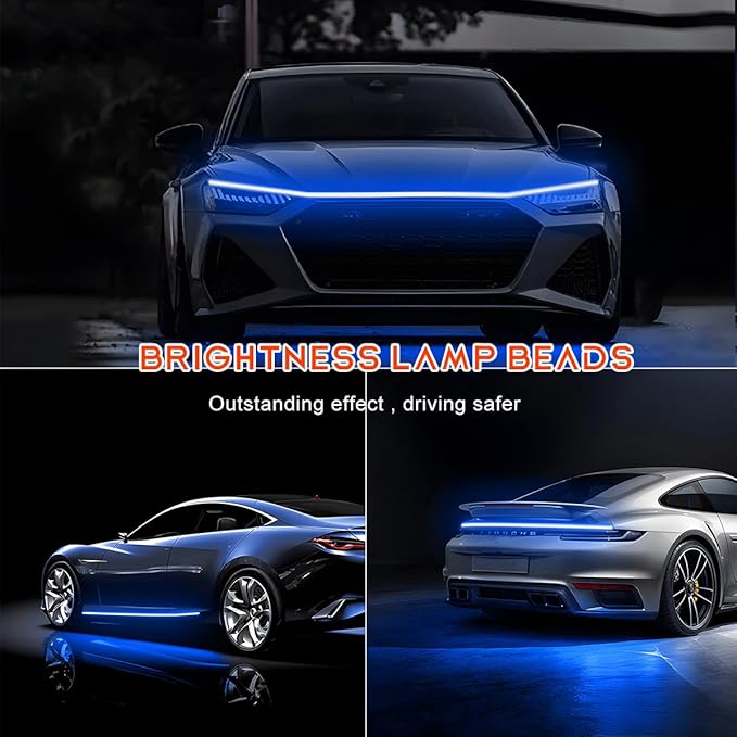 Car Hood Light Strip, 71 Inches Flexible DRL Dynamic Scan Start up Hoodbeam Kit, Waterproof 12V LED Headlight Strips Engine Cover Decoration, Exterior Car Accessories