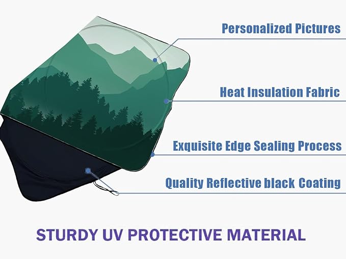 Mountains and Forest Car Windshield Sun Shade Foldable Sunshade Front Window Cover Sun Visor Protector Accessories (59x27.5 inches)