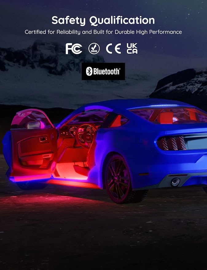 Govee Car LED Strip Lights, Smart RGBIC Interior Car Lights with APP Control, 4 Music Modes and 16 Million Colors, 2 Lines Design LED Lights for Car Decor, DC 12V