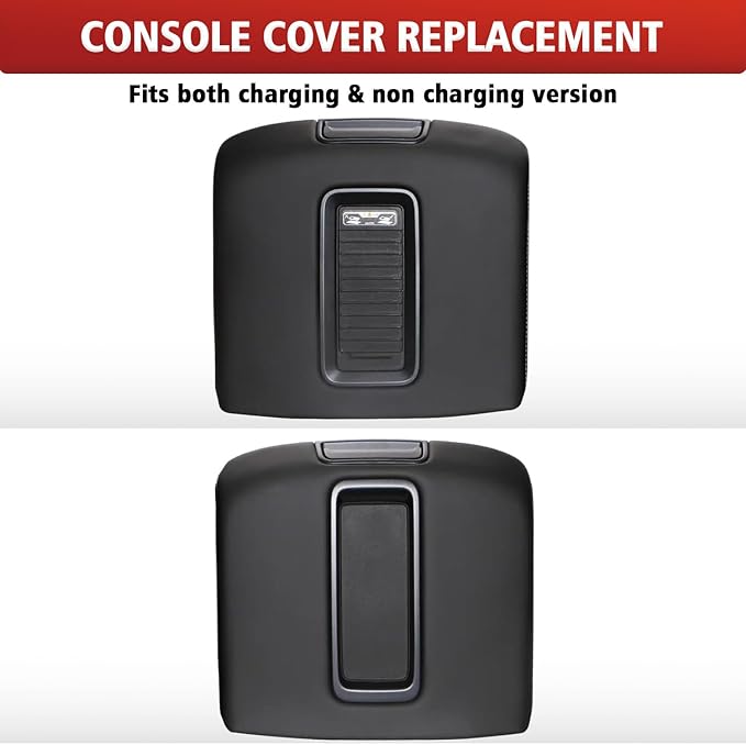 Center Console Cover Replacement for Chevy Silverado & GMC Sierra 1500 2500 3500 2014-2018, Vinyl Leather Upholstery, Anti-Scratch, Black-Gray Stitch (Fits Bucket Seat Console Only)