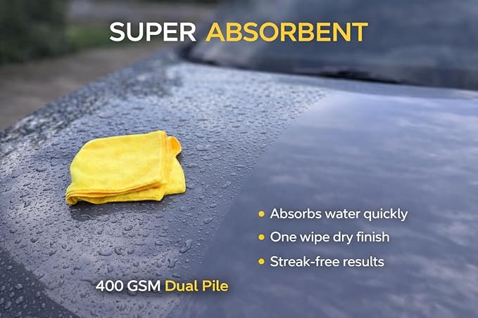 Premium Microfiber Towel for Cars 12 Pack, 400GSM, Quick-Dry, Scratch-Free, High and Low Pile Surface, Gray, Yellow, Blue,16 x 16 Inches, for Car Detailing and Household Use