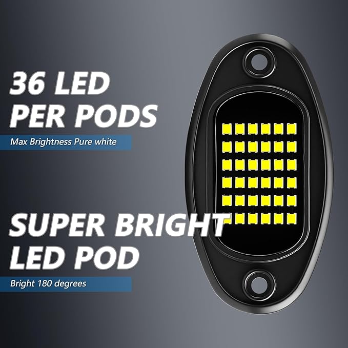 GSRECY Rock Lights Ultra Bright LED Neon Underglow Lights Waterproof for Trucks Pickup SUV UTV ATV RZR Car Boats Motorcycle (White, 4 Pods)