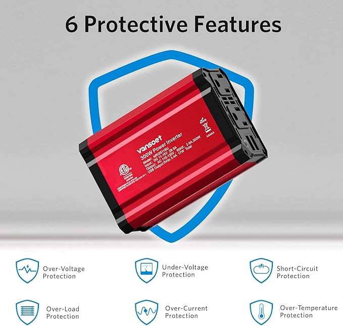 300w Power Inverter DC 12V to AC 110V - vansoet Car Plug Adapter Outlet with 3.4A Dual USB Fast Charging Port - Car Charger Cigarette Lighter Adapter for Phone, Laptop on Road Trip (Red)