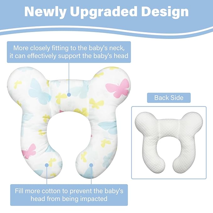Baby Neck Pillows - Upgraded Toddler Travel Cushion for Toddler Head and Neck, Infant Neck Pillow for Car Plane Stroller Pushchair - Butterfly