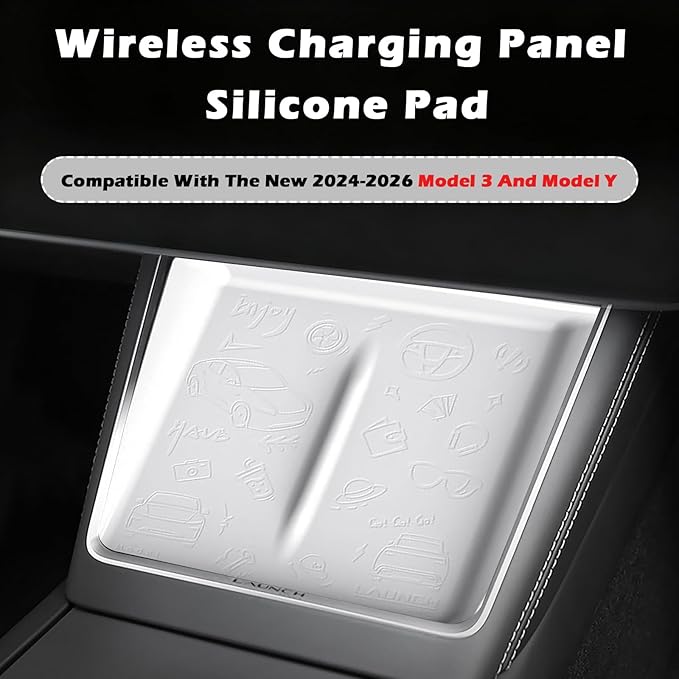 XhuangTech Wireless Charging Pad for Model 3/Y, Non-Slip Silicone Protective Tray Liner Accessories, Waterproof Car Centre Console Wireless Charging Pad Heat Resistant Easy to Clean (White)