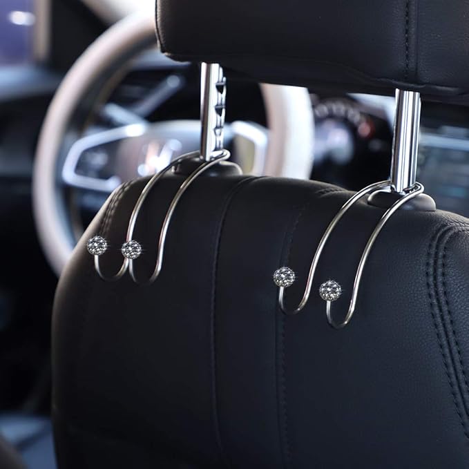 SAVORI Auto Hooks Bling Car Hangers Organizer Seat Headrest Hooks Strong and Durable Backseat Hanger Storage Universal for SUV Truck Vehicle 2 Pack (Gey)
