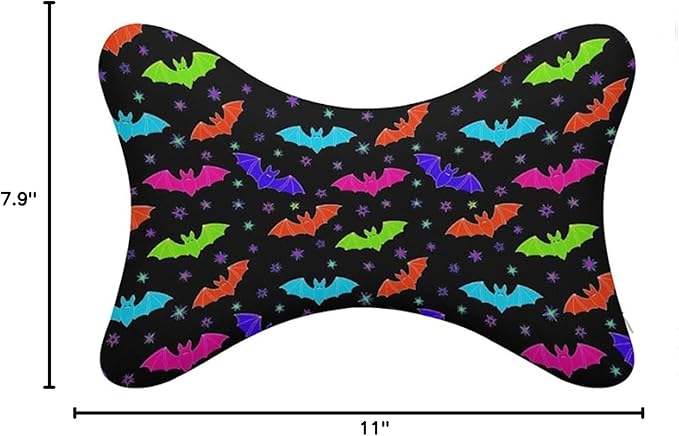 Car Neck Support Pillow 2 Pcs for Neck Pain Relief, Compatible with Halloween Cool Bats Bone Shape Headrest Pillow for Car Seat with Soft Memory Foam