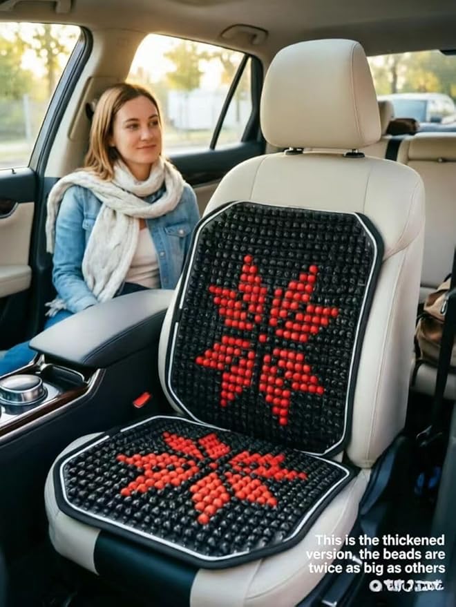 Thicken Car Beads Seat Cover, Cooling Seat Cover Wooden Bead Cool Cushion Mat, Large Black Red Wooden Beads Chair Cushion Pad for Home Office Gift for Husband Wife