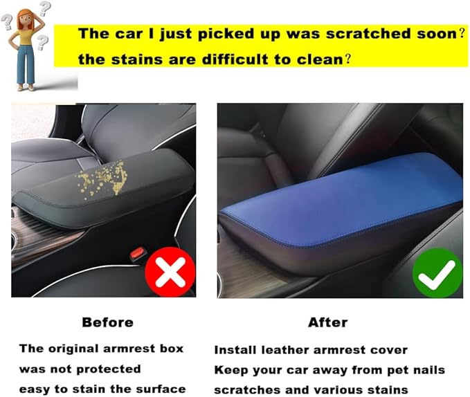 Blazeray Car Center Console Armrest Cover for Toyota Camry 2018-2023 Interior Accessories Leather Anti-Scratch Elbow Arm Rest Cover Cushion Pad Protector Saver (Black with Blue Leather)