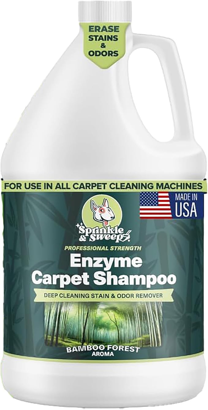 Sprinkle & Sweep: Enzyme Carpet Shampoo - 1 Gal, Deep Cleaning Pet Stain & Odor Remover, Dog Cat Mess-Urine-Accident Solution, All Machine Compatible