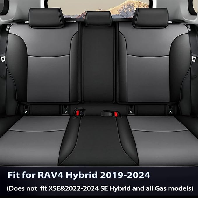 AOMSAZTO Custom Fit Seat Covers for Toyota RAV4 Hybrid 2019 2020 2021 2022 2023 2024 2025 (Not for XSE&2022-2025 SE Hybrid)-Full Set Faux Leather (Black&Grey)