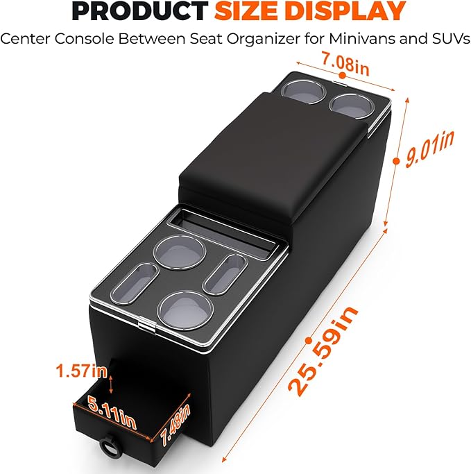 Center Console Between Seat Organizer for Minivans,SUVs,Compatible with Jeep CJ-5 1976-1983, CJ-7 1976-1986,Wrangler YJ 1987-1995, Console Organizer Storage Box with Cup Holders,phone storage,drawers