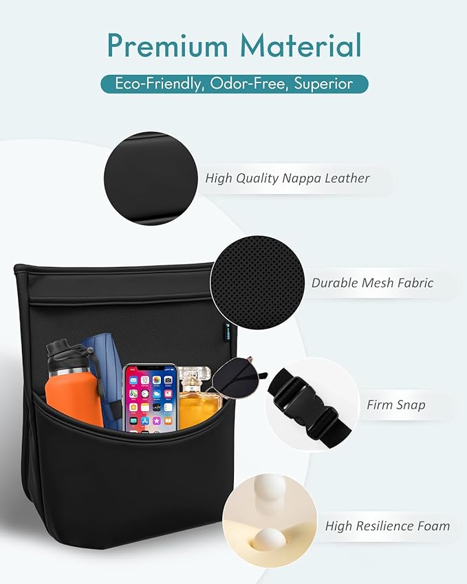 FLORICH Hanging Organizer Storage Between Seats, Premium Leather Headrest Hanging Storage Bag Front Seats, Barrier of Backseat Pet Kids